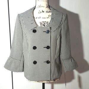 Sweet Suit| Womens Black/White Vtg Gingham Suit Coat Ruffle Sleeve Ends Sz.12